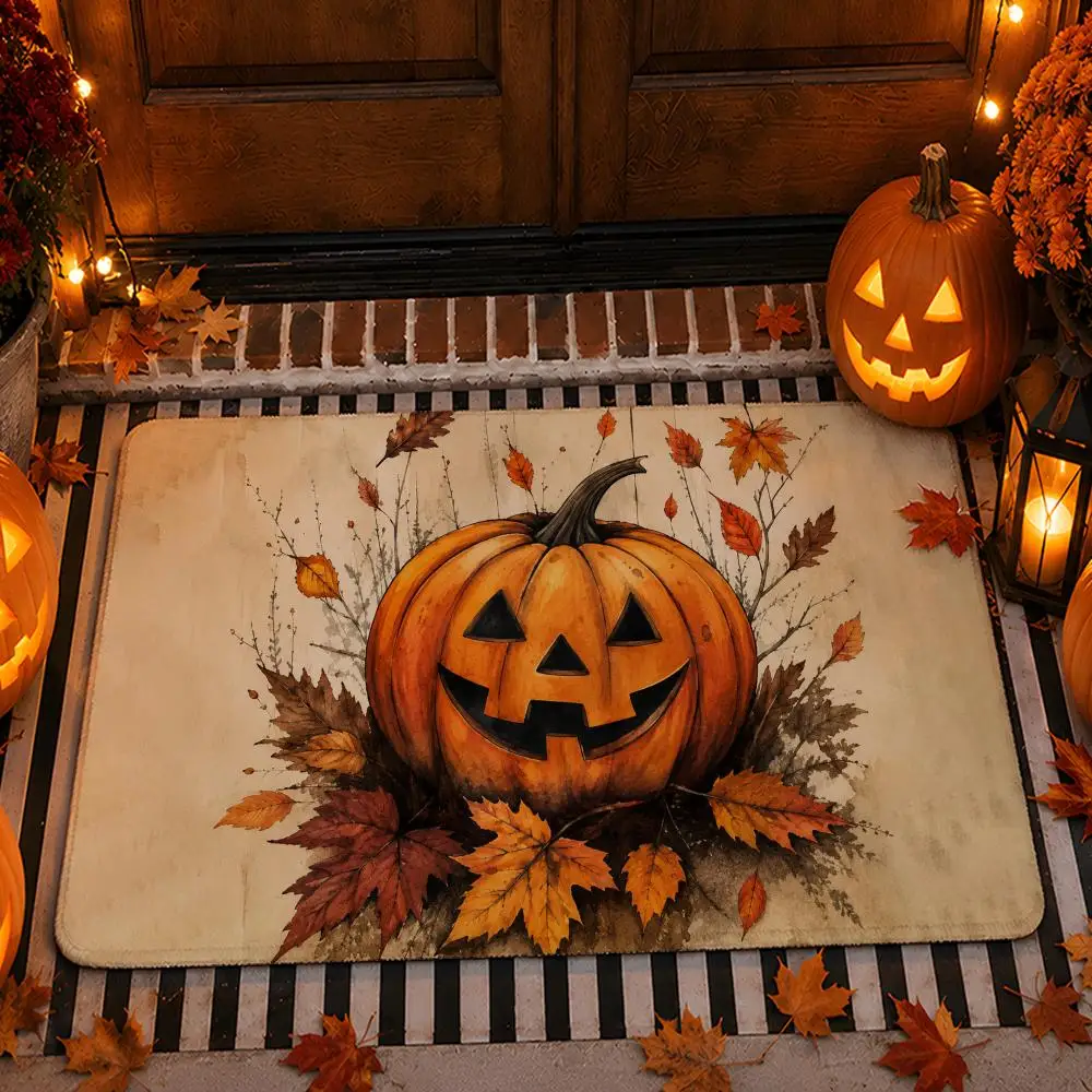 Halloween Raven Witch Hat Floor Mat Flannel Rug Soft Non Slip Door Mat for Bathroom Bedroom Kitchen Festival Home Decor