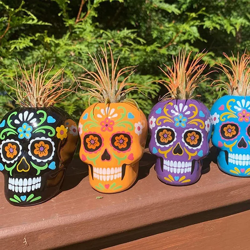 Resin Skull Ornament Succulent Plant Pot Resin Crafts Villa Courtyard Decoration Ornaments Halloween Decoration Skull Flower Pot