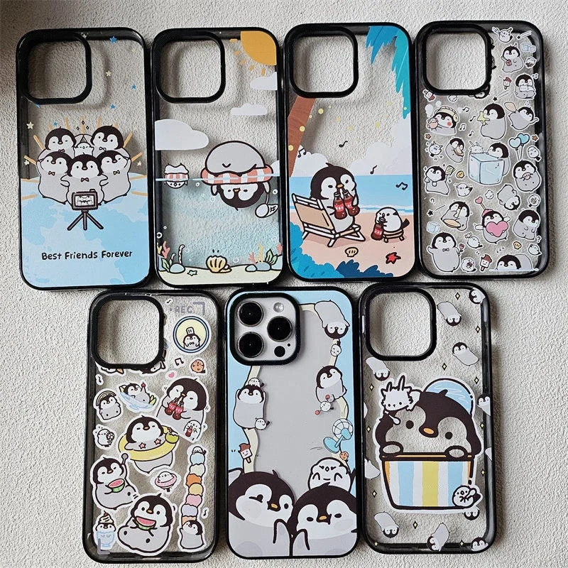 

Cute Penguin 2.0 Acrylic Black Border Phone Case Cover for IPhone 11 12 13 14 15 16 Pro Max Case