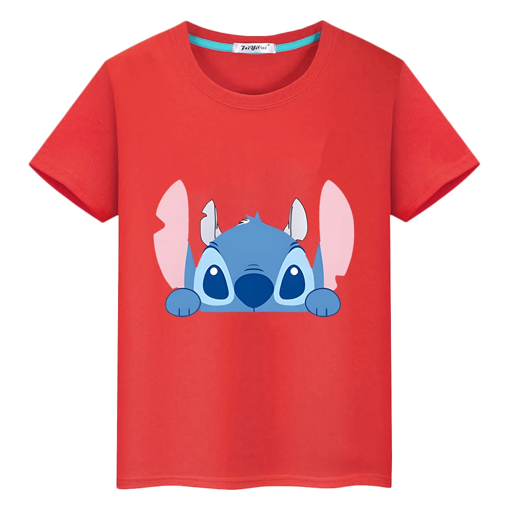 

Stitch Disney Print 100%Cotton t shirt for kids boy 10years anime Tops disney stitch Kawaii Short pride tshirt y2k girls clothes