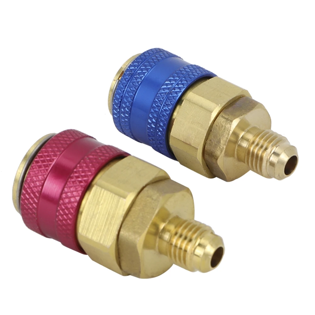 2Pcs Car Air Quick Coupler Connector for R134A High Low Red Blue Side