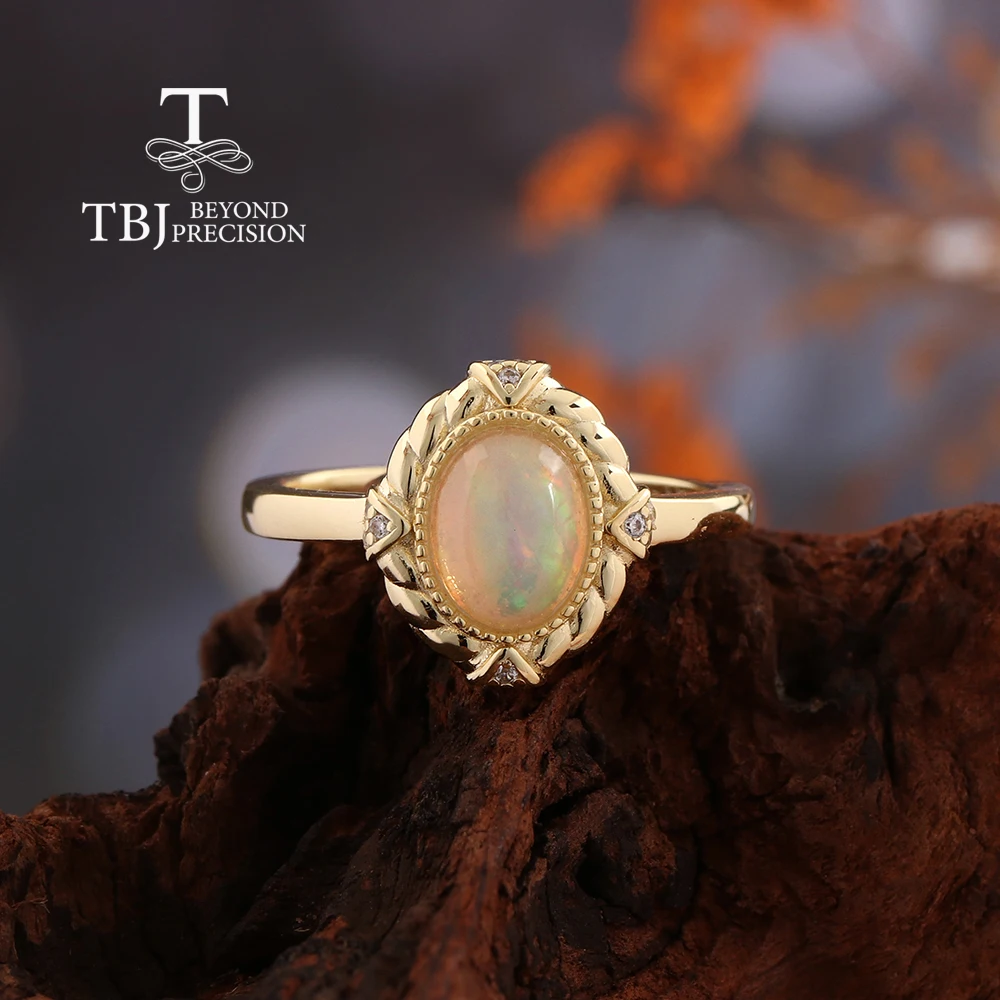 

Gorgeous 925 sterling silver women's Ring Colorful Natural Oval 6*8mm Ethiopia Opal fine jewelry for Engagement and Wedding gift
