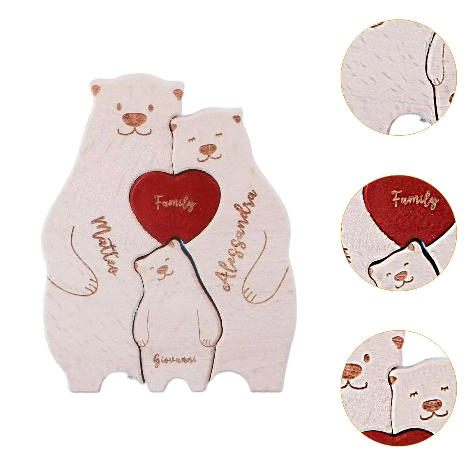 Quebra-cabeça de arte de madeira em forma de urso, decoração de madeira, decoração de mesa, escultura de presente de quebra-cabeça de madeira, família de ursos para casa, aquecimento