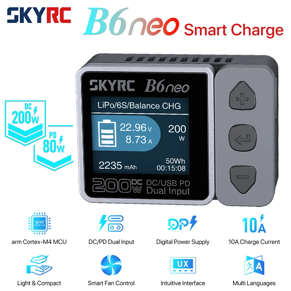 SkyRC B6neo Smart Charger DC 200W PD 80W LiPo Battery Balance Charger Discharger B6 Neo Grey SK-100198 B6 Neo