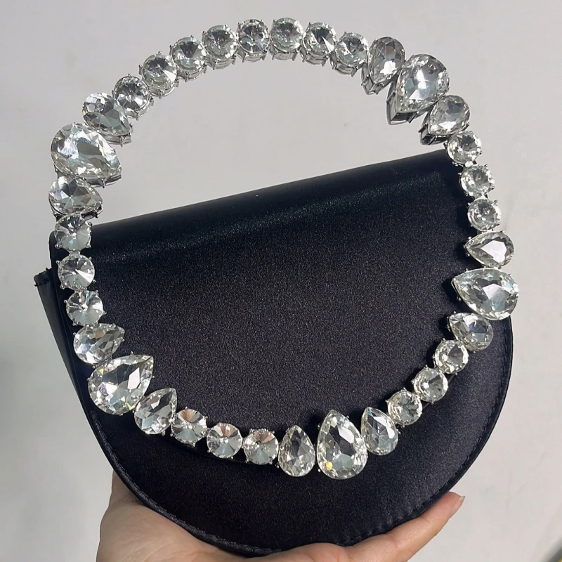 

Luxury Satin Evening Bag Glitter Diamond Metal Handheld Women's Purse for Wedding Party Shiny Crystal Rhinestone Clutches 2025