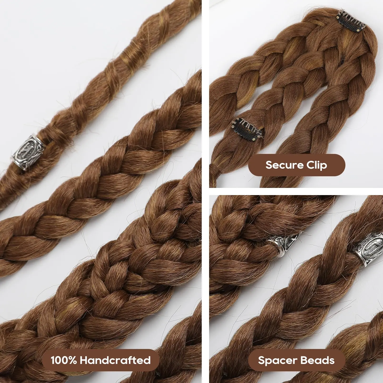 24" Clip In Braided Ponytail Hairpiece for Halloween Viking Costume Renaissance Warrior Accessories - Warm Brown with Highlights image 2