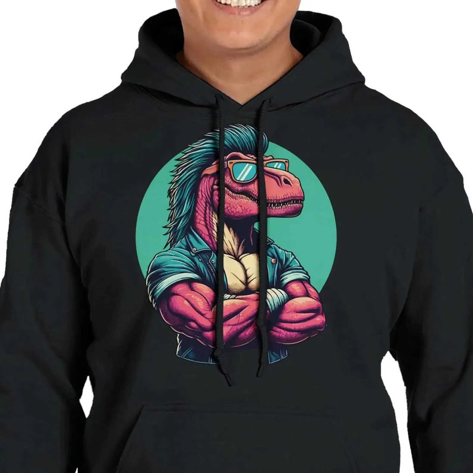 

Autumn and Winter "Cool Dino Swagger" Fun - Trendy Cotton Hoodie, Stylish Pop - Culture Sweatshirt