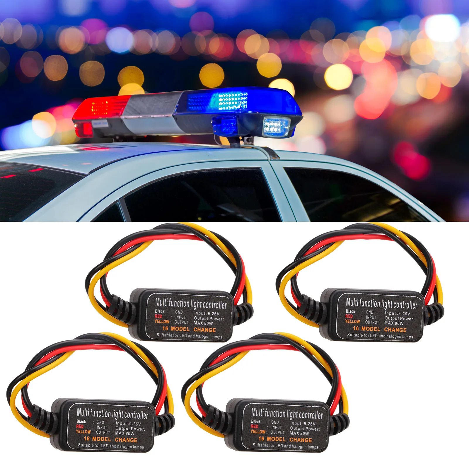 4PCS DC9‑26V LED Brake Light Flasher Strobe Controller 16 Modes Adjustable for Car Motorcycle