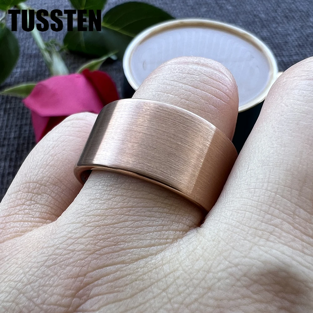 Dropshipping TUSSTEN 12MM Flat Brushed Rose-Gold-Color Tungsten Carbide Ring for Men Women Fashion Engagement Wedding Band