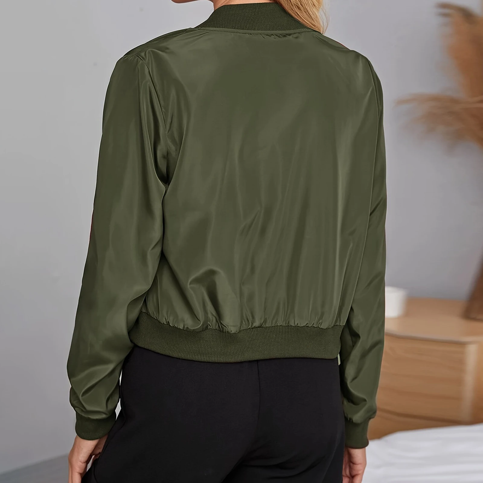 Lamuusaa podzimní bomber bunda dámské oblečení jednobarevný límec s límcem na zip lehký kabát 2000s crop topy y2k svrchní oblečení - náhled 6