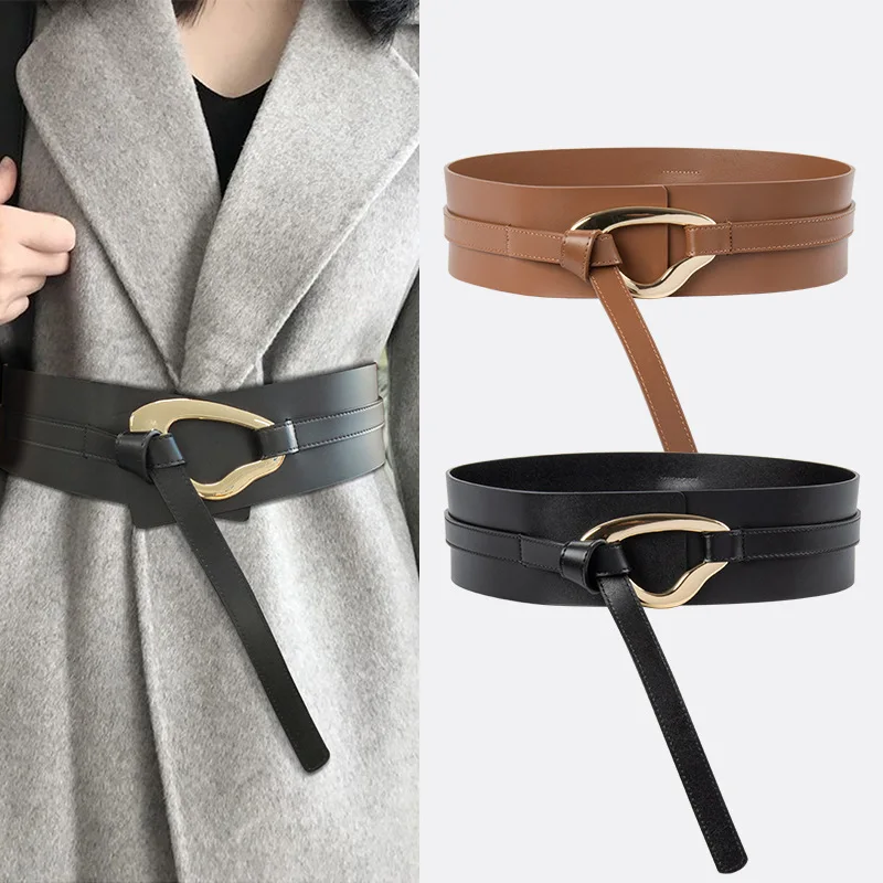 New genuine leather belt for women's skirt suit jacket waist seal slimming decorative knotted belt 105cm