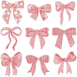 9Pcs Pink Bow Iron On Patches Buffalo Plaid Bowknot Embroidered Applique DIY Crafts Gift for Girls Women Clothing Backpack Hat