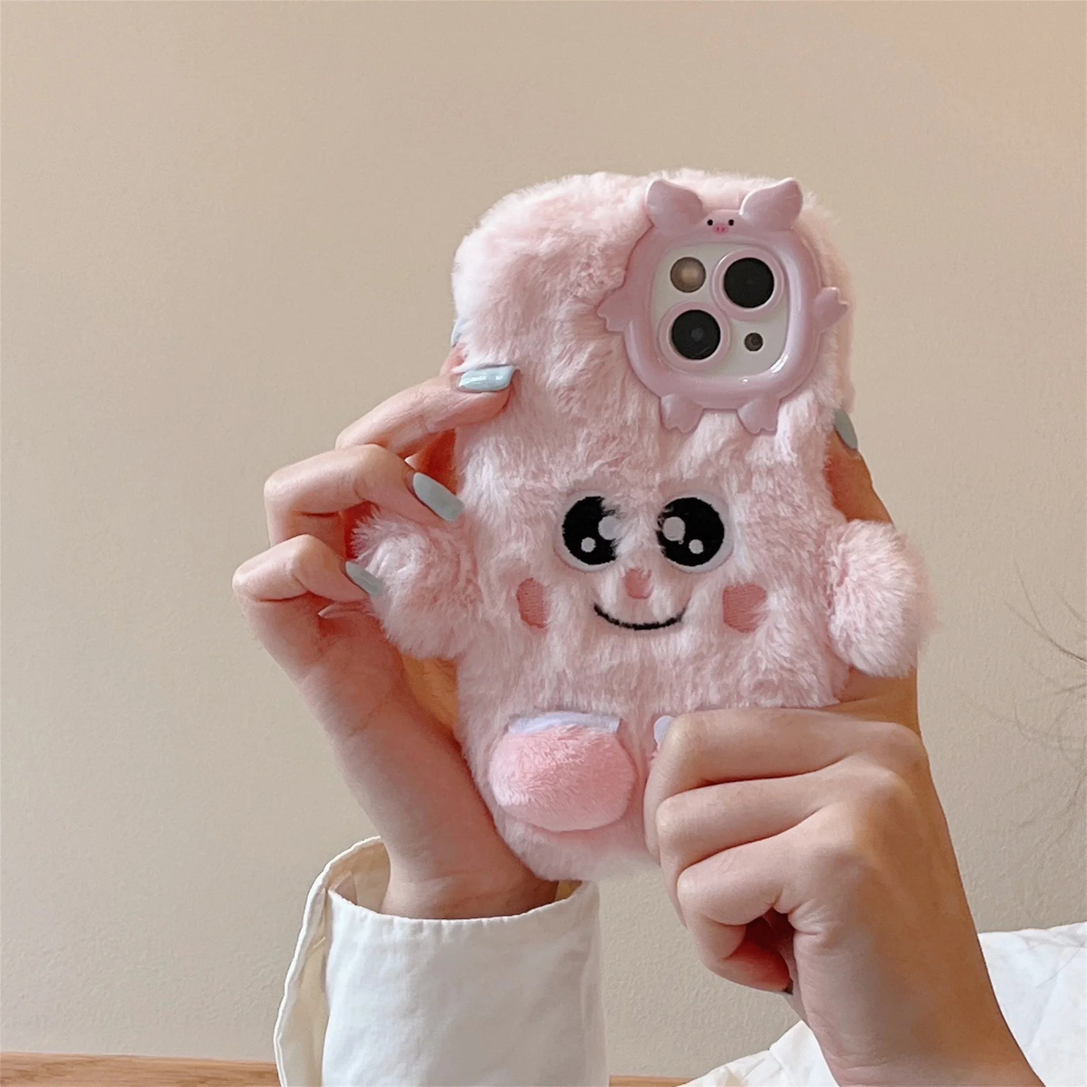 Plush  Cartoon Figure Phone Case for IPhone16 15 14 13 11 12 ProMax Plus Shockproof Furry  Fur Anti-drop  Protective Back Cover