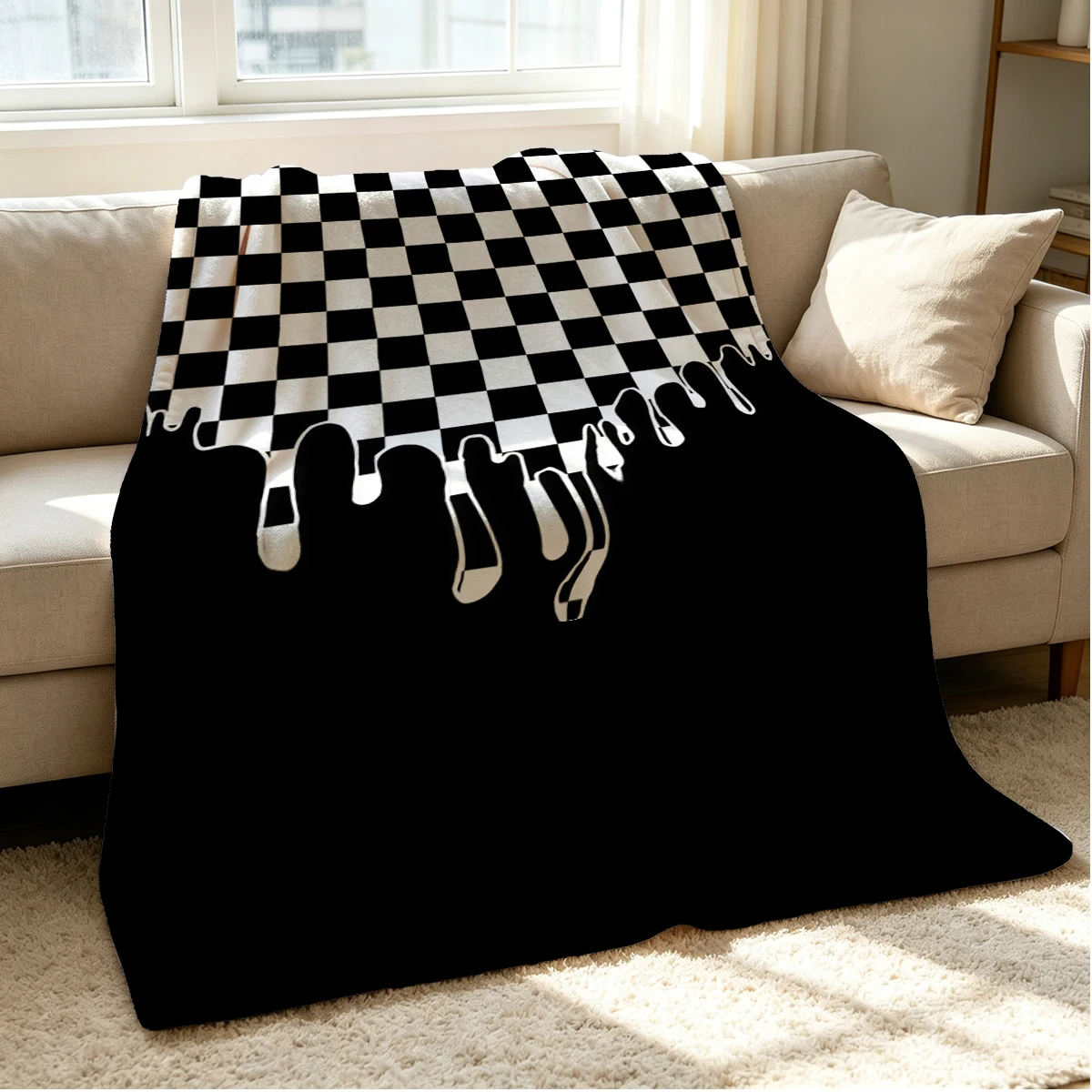 Melting Grid Flannel Blanket Warm Soft Halloween Christmas Couch Warm Cozy Decorative Decor Gift for All Season