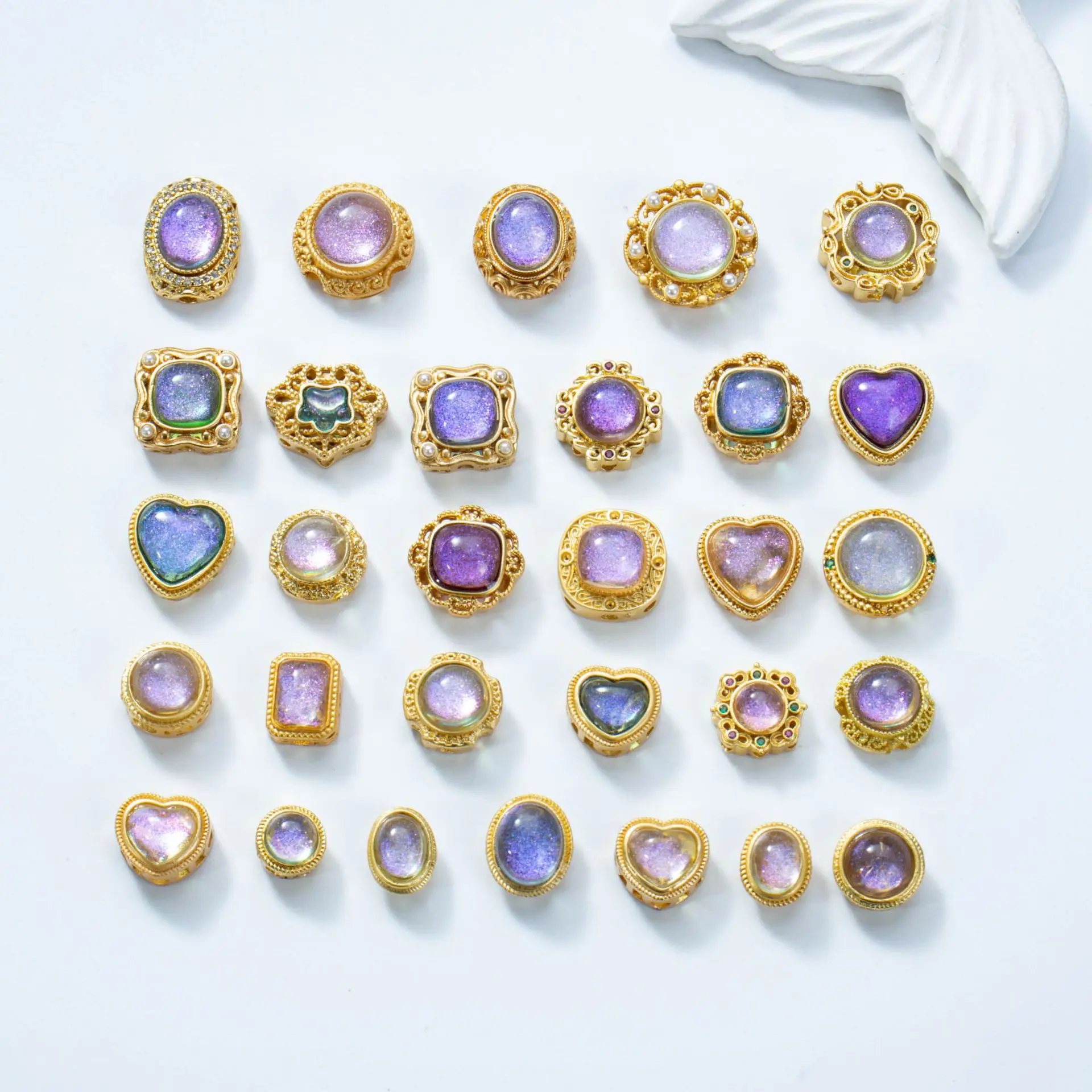 10 Pieces Copper Gold Inlaid Amethyst Spacer Bead Accessories DIY Handmade Bracelet Necklace Jewelry Making Beads Wholesale