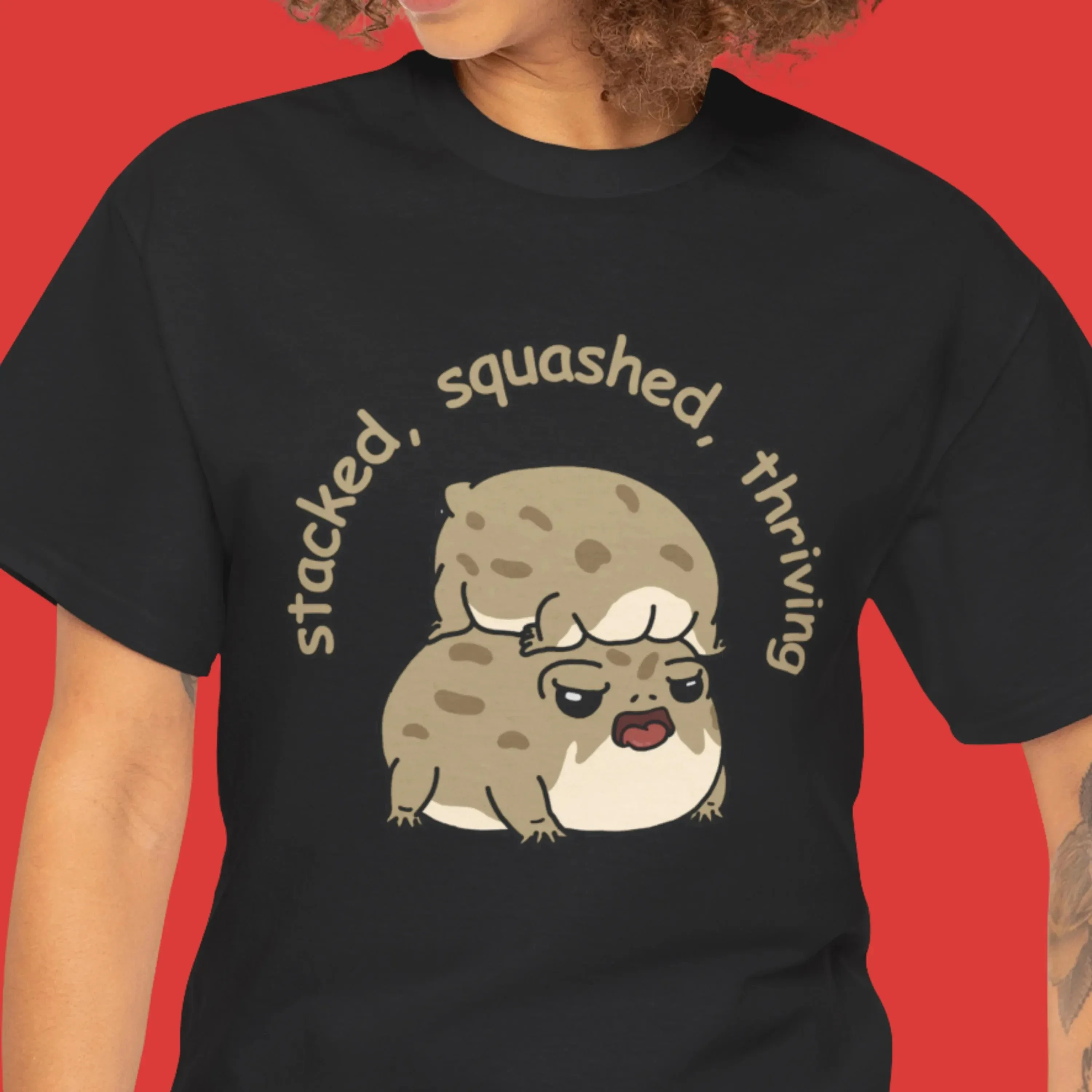 Stacked Squashed Thriving Rain Frog Print T-Shirt Funny Rain Frog Meme T-Shirt Grumpy Frog Tee Cute Graphic Women Tee Clothes