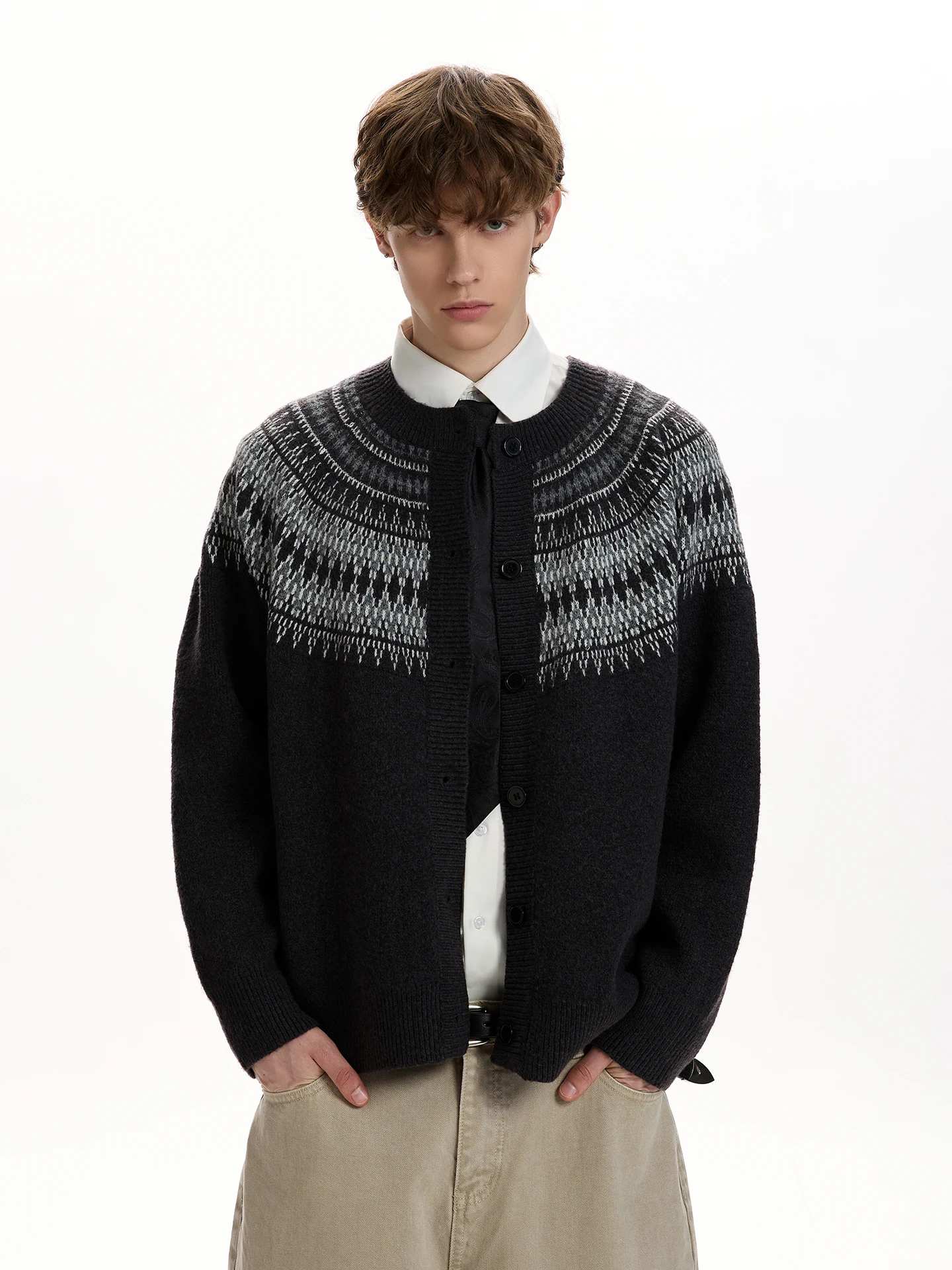 

American Sle Retro Fair Isle Knitted Sweater Coat Casual Commute Warmth Leisure Versatile Outerwear round Ne Long Sve