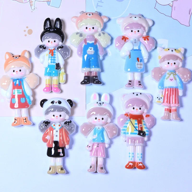 

2pcs Popcorn Girl Glossy Cartoon resin flatback cabochons jewelry accessories diy resin charms for scrapbooking embellishments