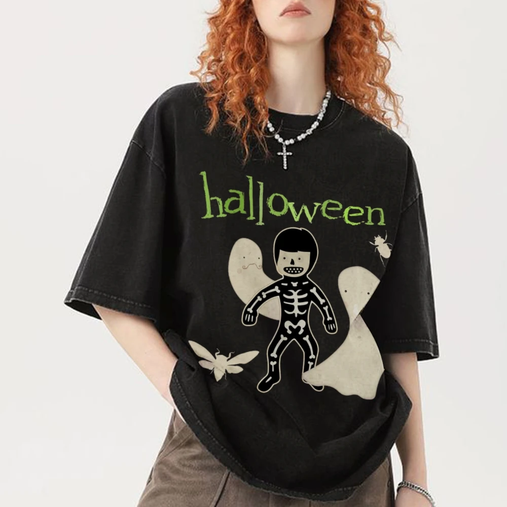 Summer Women Graphic Tshirt Cotton Streetwear Tee With Halloween Themed Print Comfort Casual Lightweight Daily Fit Fashion Style