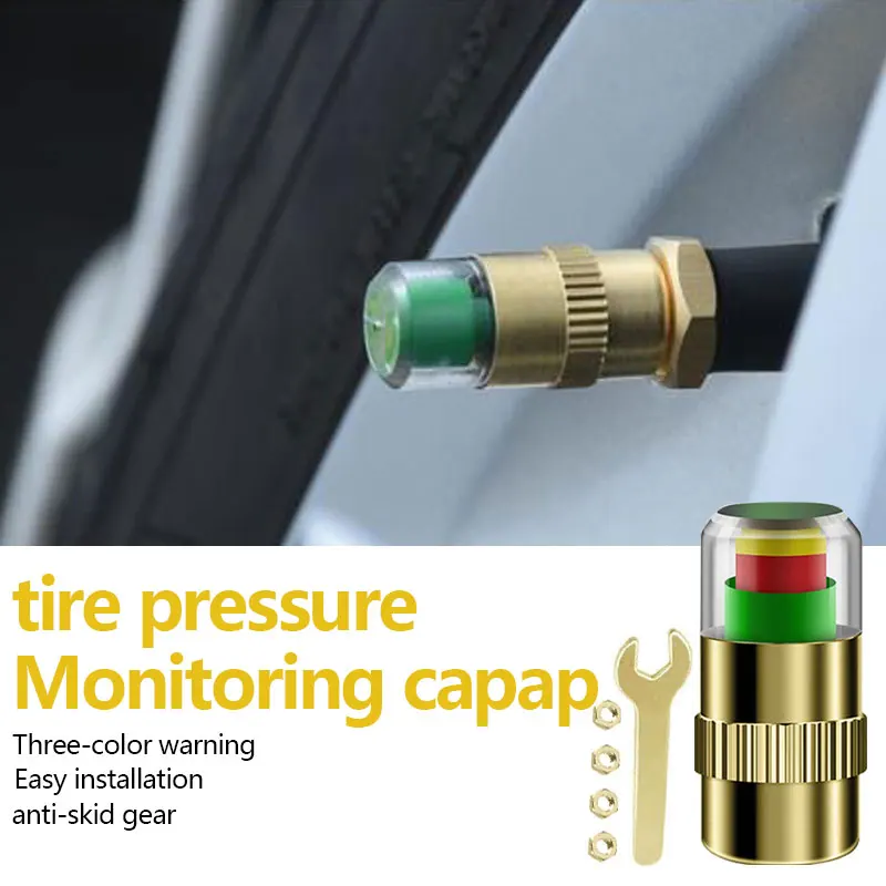 4pcs Car Tire Pressure Indicator Tire Pressure Gauge Indicator Alert Monitoring Valve Cap Sensor External Valve Detection Monito