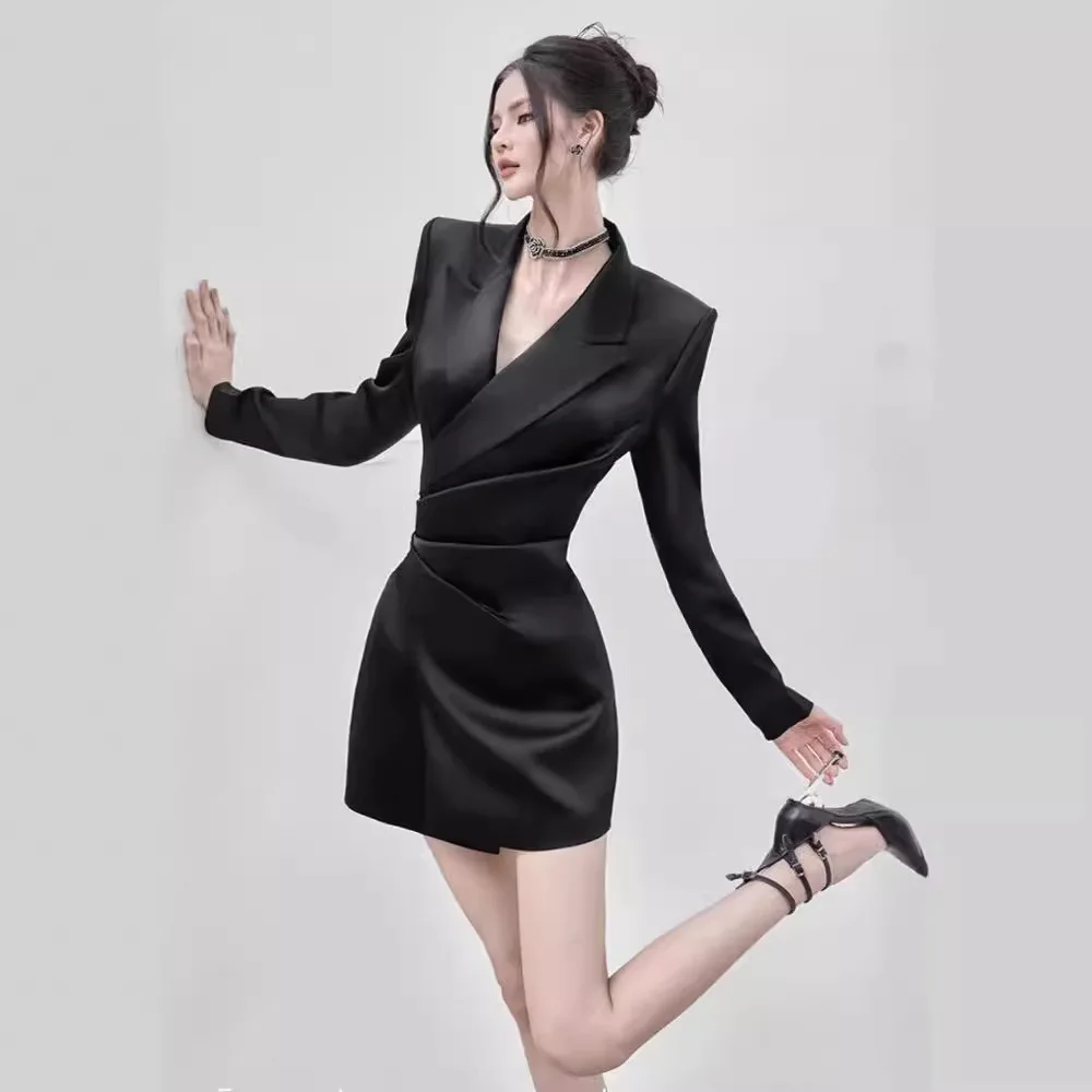 SuperAen High-end Black Suit Dress 2024 Spring and Autumn Fashion Casual Blazer