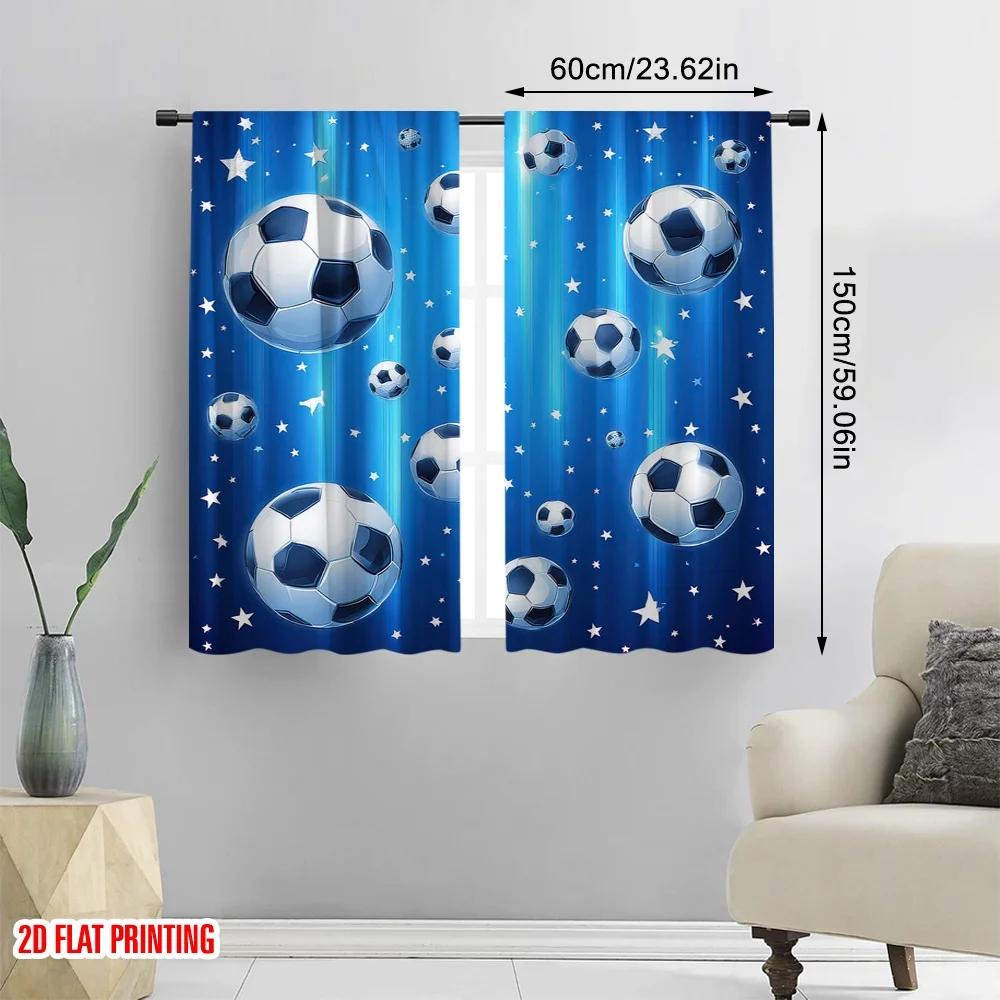 2D flat printing 2pcs Curtains Soccer Stars Blue Fabric Without Electricity Holiday Decorations Use for Door Wall Yard