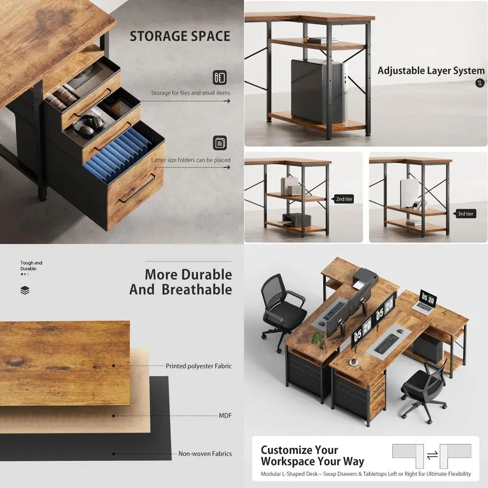 

Rustic Brown 55 Storage Writing Desk for Bedrooms, Compact Work Desk with Drawers