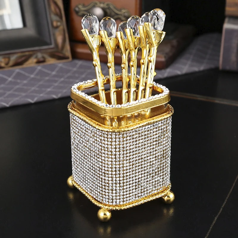 

1 кофейный набор, 6 кофейных ложек и 1 комбинация ведер для хранения, ложечка для фруктового десерта, подходит для дома, офиса, перемешивания вечеринок.