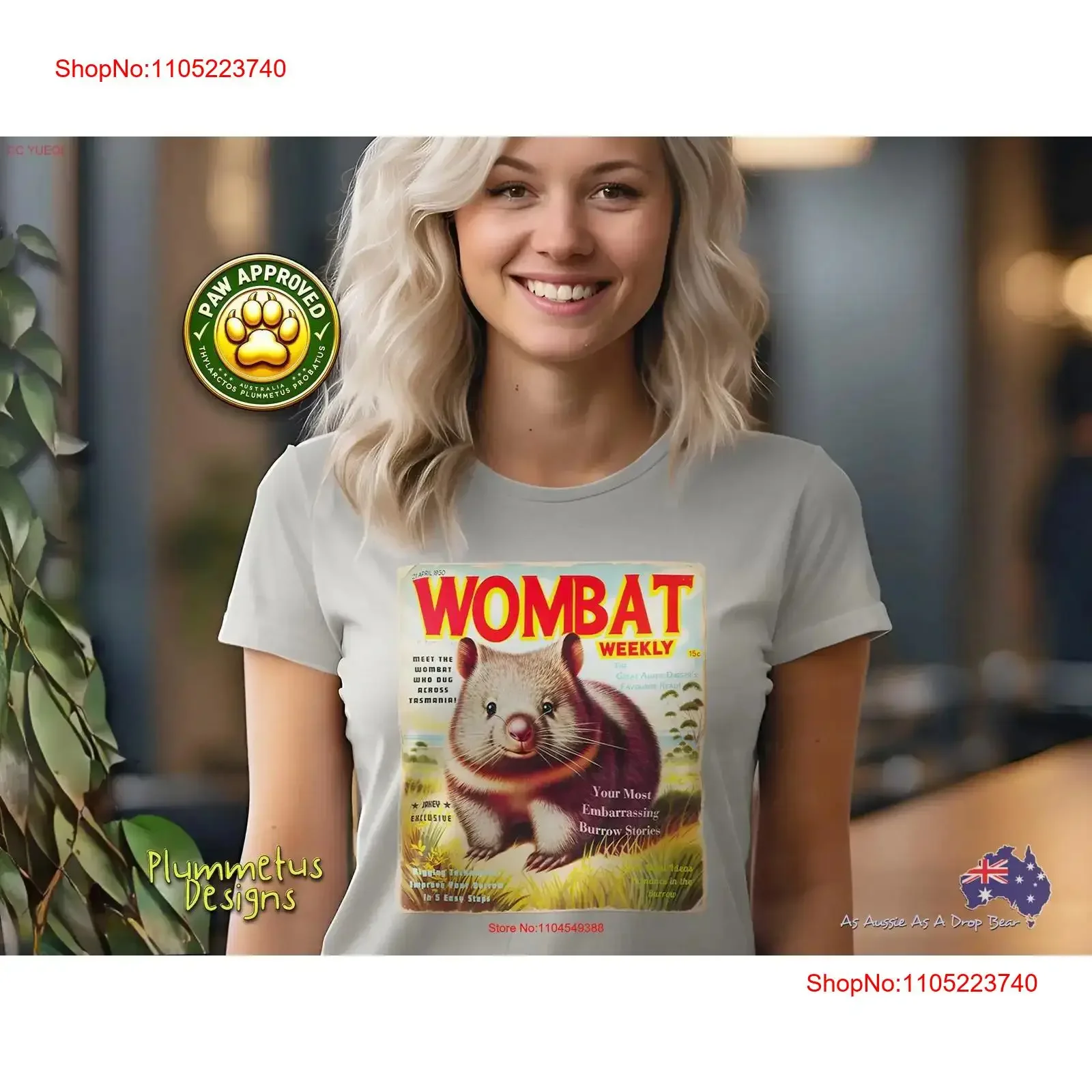 

Wombat Retro T Shirt Magazine Cover Funny Aussie Animal Lover For Collector Australian Culture Fans Top vintage Washed homme