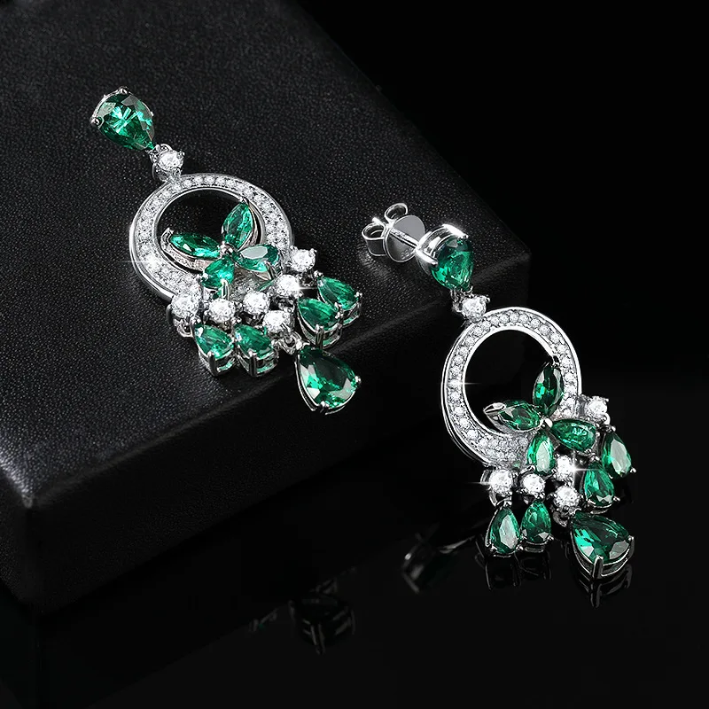 Luxury 18K white Solid Platinum PT950 exaggerated green butterfly flash diamond tassel earrings earrings evening earrings