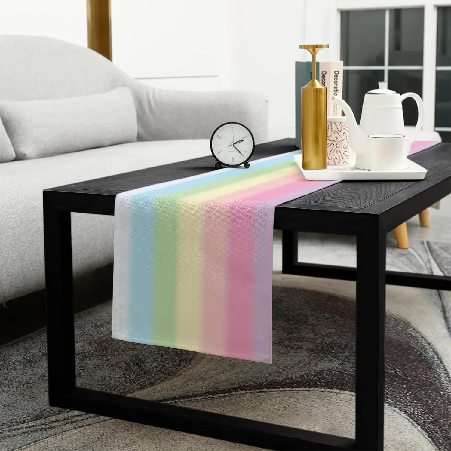 Snoep Regenboog Strepen Linnen Tafellopers Wasbare Kunst Textuur Dressoir Sjaal Tafel Decor Vakantie Bruiloft Thuis Dineren Feest Decor