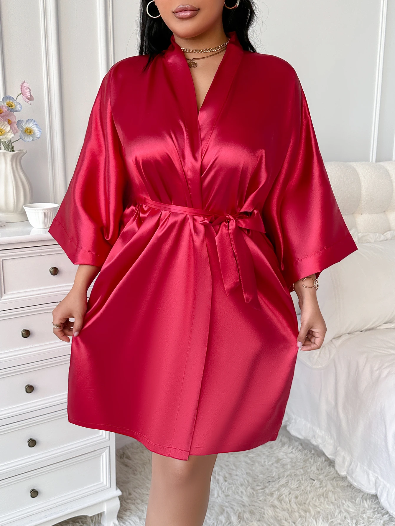 Letnie, swobodne i seksowne szlafroki plus size do noszenia w domu, eleganckie, eleganckie piżamy damskie w jednolitym kolorze