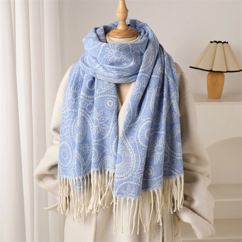 الفاخرة الشتاء فو الكشمير وشاح المرأة 2025 المألوف بيزلي سميكة الأوروبية والأمريكية الدافئة شال المعطف الشالات