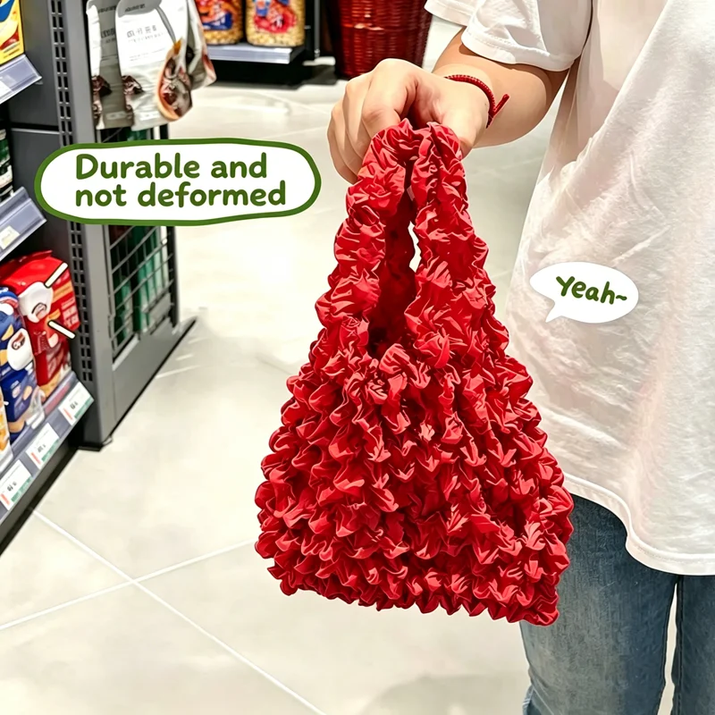 

2PCS Stretch Fold Pleated Flexible Stretch Mini Shopping Cosmetic Bag Large Capacity Bubble Elastic Portable Handbag Storage Bag