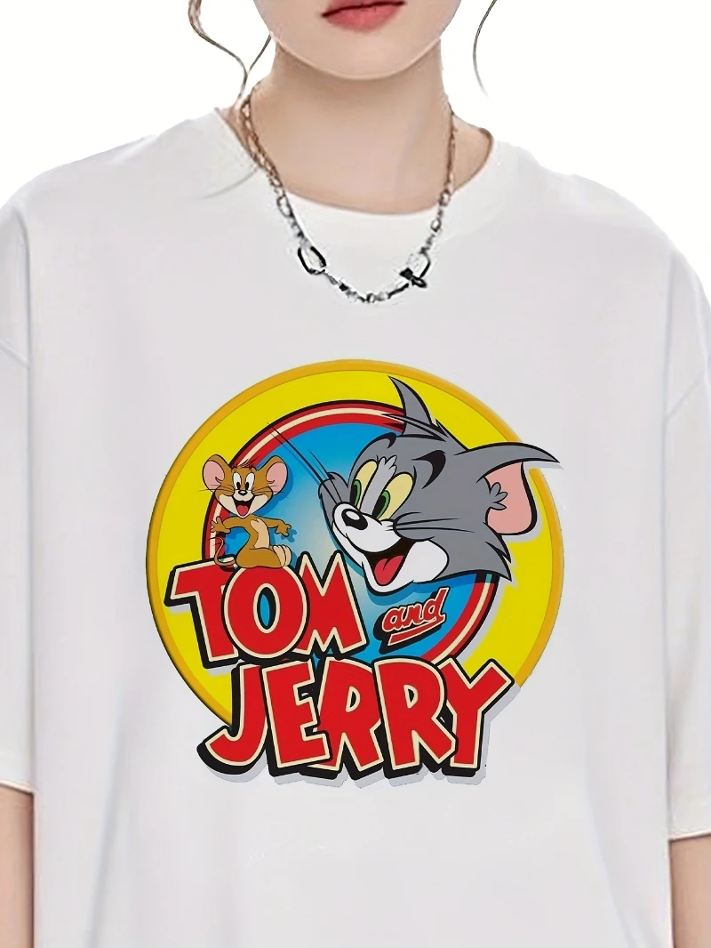 بيع جديد 2025 الصيف توم وجيري المرأة تي شيرت لينة تنفس النسيج الرجعية الراقية الفاخرة لكل من الرجال والنساء