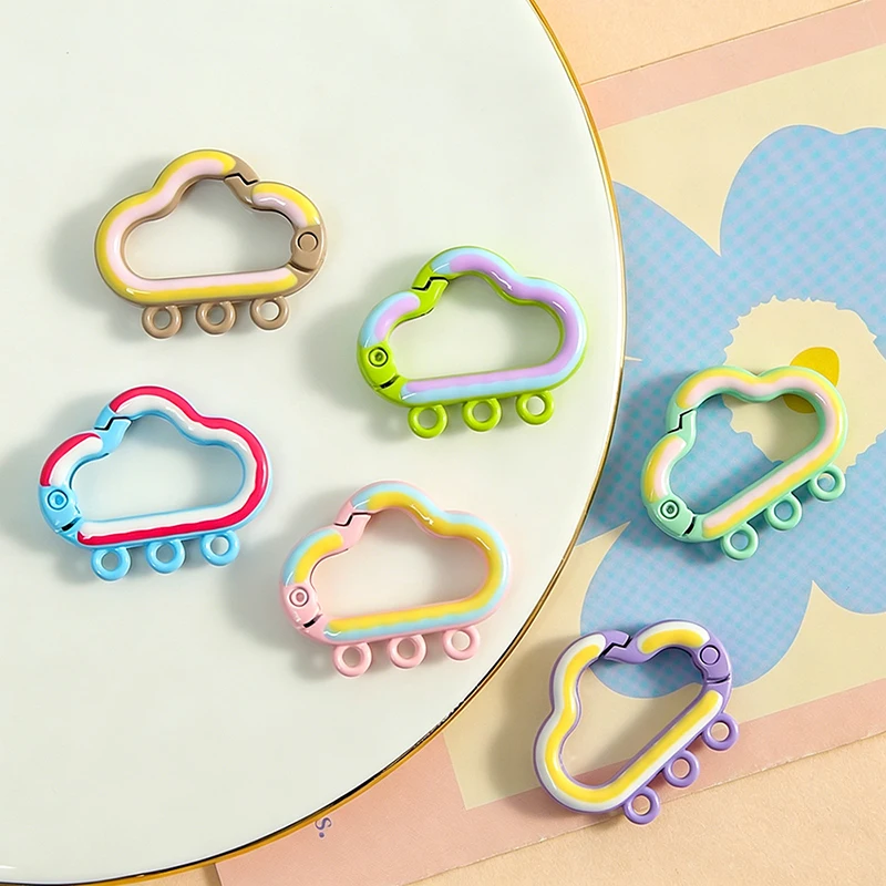 Rainbow Enamel Cloud Shape Spring Snap Hook Keychain Multi Loops Cute Charms for DIY Handmade Key Chains Bag Pendant Crafts