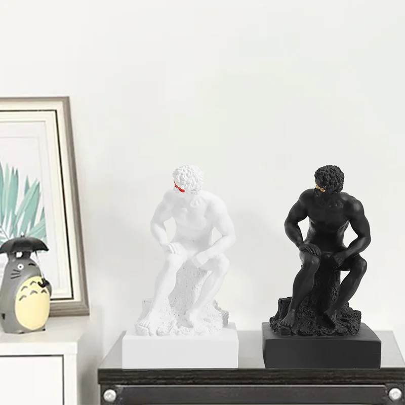 Contemporary minimalist portrait sculpture resin ornament, seated figure soft furnishings accessory