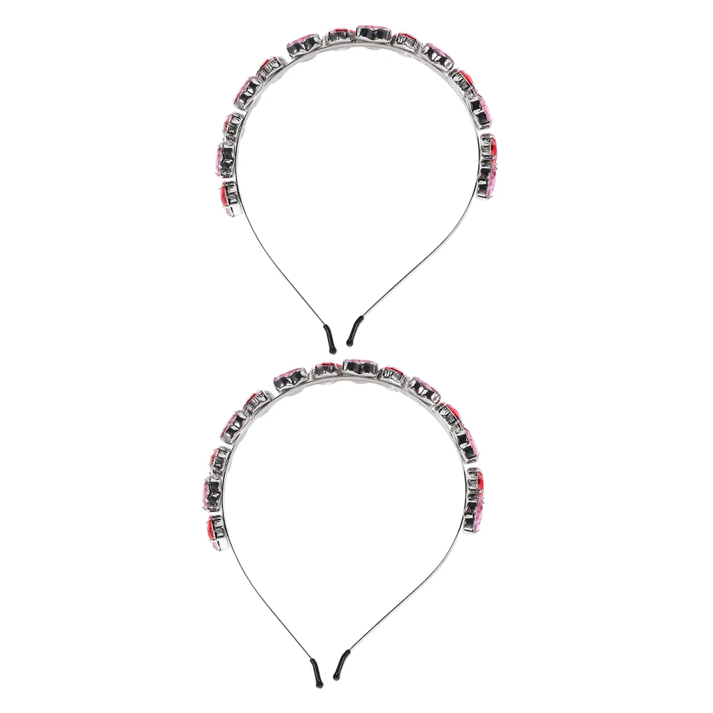 

2pcs Heart Shaped Rhinestone Headbands High Crown Comfortable Wedding Bridal Valentines Accessories Hair Care Styling