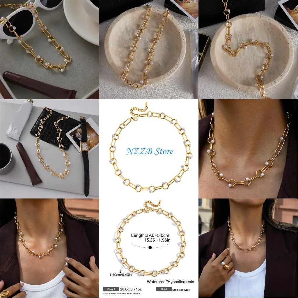 

T21F Elegant Pearls Chain Necklace Stainless Steel Jewelry For Women Stylish Gift