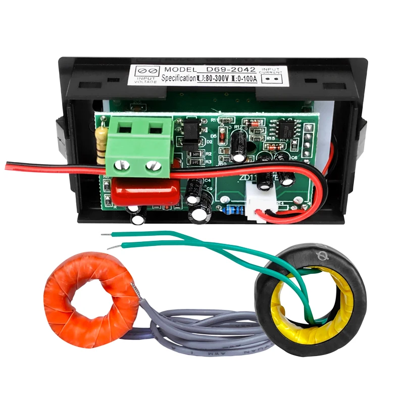 D69-2042 With CT Dual Display Voltmeter Ammeter Car Motocycle Voltage Current Meter AC 80-300V 0-50A 0-100A