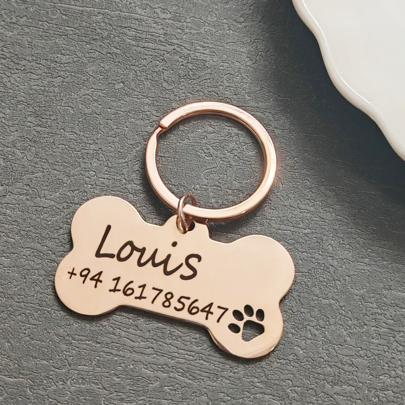 Carved Pet Name Pendant Bone Keychain Personalized Stainless Steel Leather Hollow Dog ID TAG Cat Pendants DIY Women Jewelry Gift - view 4