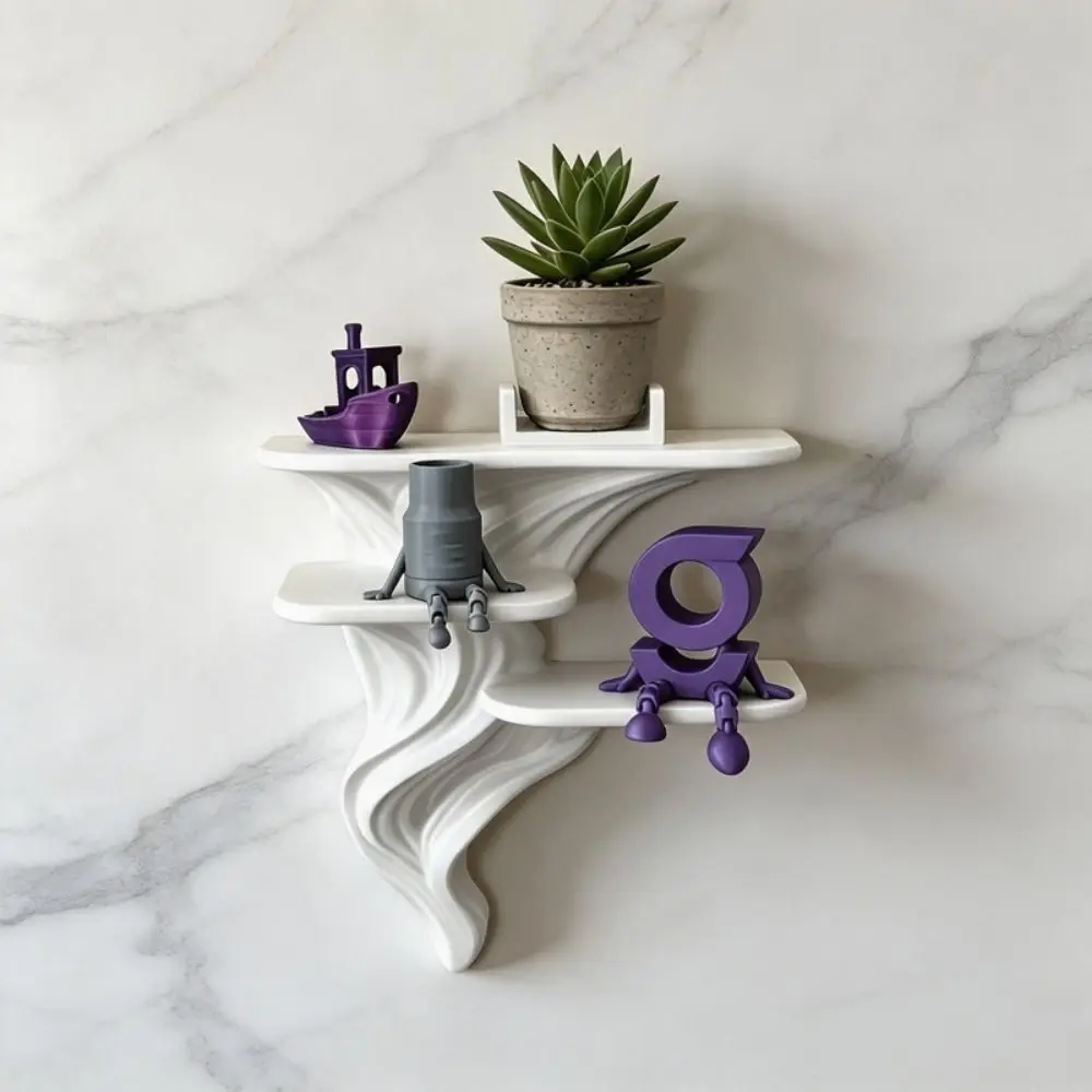 3D Printed Three Tier Wall Rack Stable Irregular Shape Wall Storage Rack Artistic Decorative Wall Bracket Collectibles Display