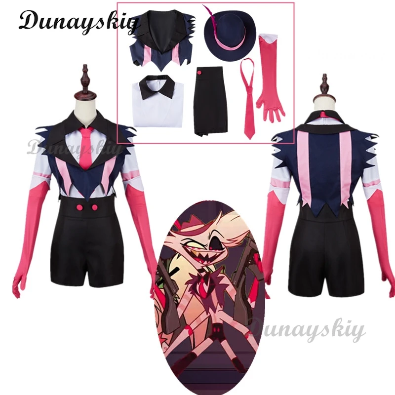 Hazbin Anime Frauen Fans cos Hotel Angeldust Cosplay Kostüm Mädchen tiefen V-Ausschnitt ärmellose Weste Shorts Halloween Weihnachten Party Outfits