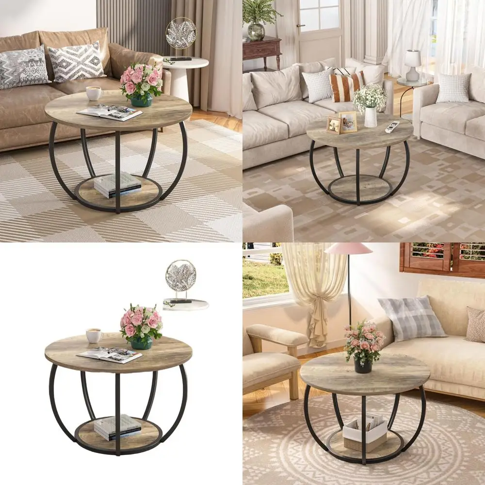 

Modern Grey Wash 27.6 2-Tier Small Coffee Table with Adjustable Feet for Compact Living Spaces