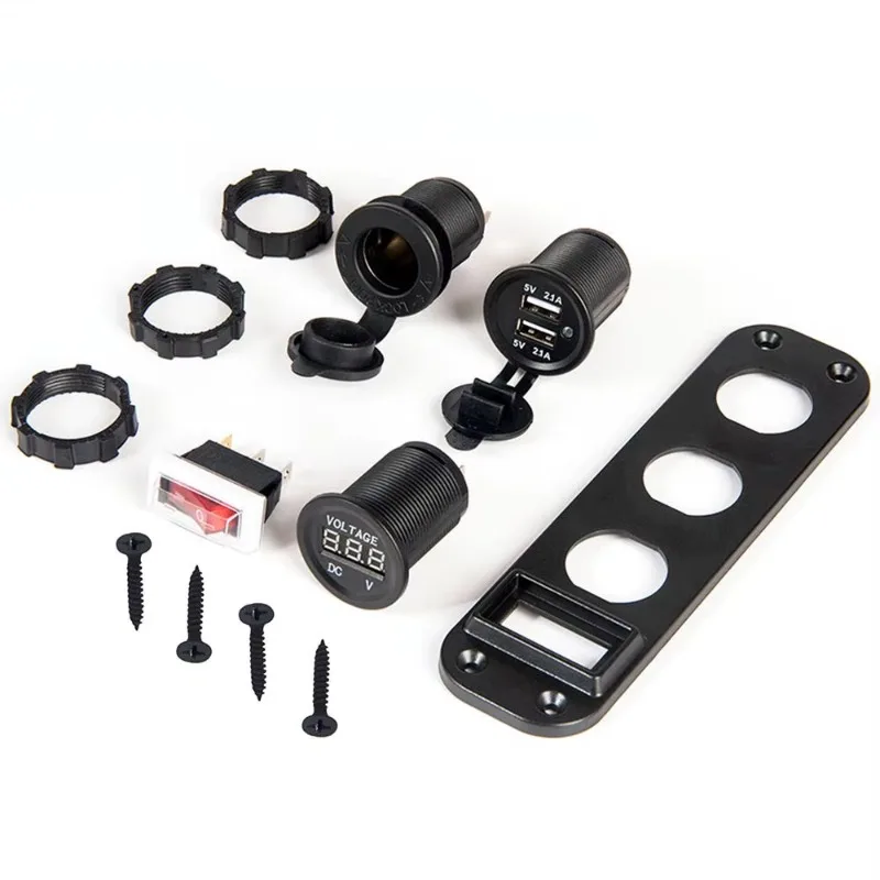 4-in-1 Car Charger Adapter: Digital Voltmeter + 12V Power Socket + Dual USB Charger + Cigarette Lighter with Rocker Switch