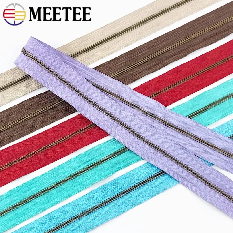 

Meetee 2/5Yards 3# Metal Zipper Tape Bag Clothes Sewing Zippers Jacket Replace Continuous Zip Per Meter Repair Kits Accessories