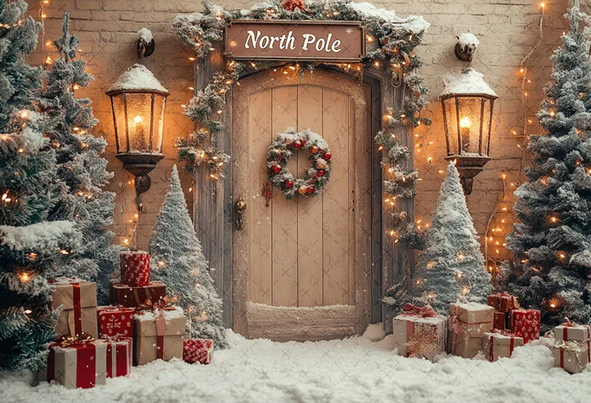 Mehofond fotografia fundo inverno natal pólo norte neve presente árvore de natal crianças família retrato decoração pano de fundo estúdio foto