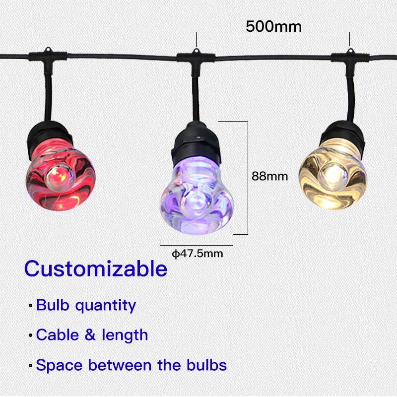 FROGBRO Crystal RGB LED String Lights Outdoor Street Garden Patio Holiday RGB Lights String Compatible with Alexa & Goole Home