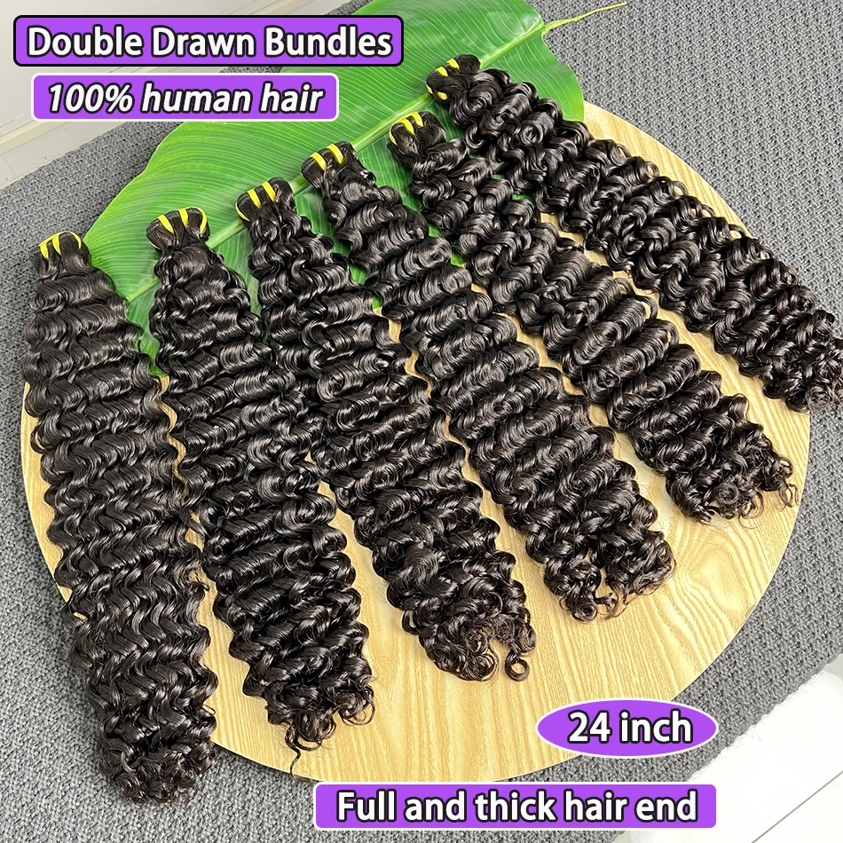 Deep Curly Double Drawn Human Hair Bundles Natural Black Color 10