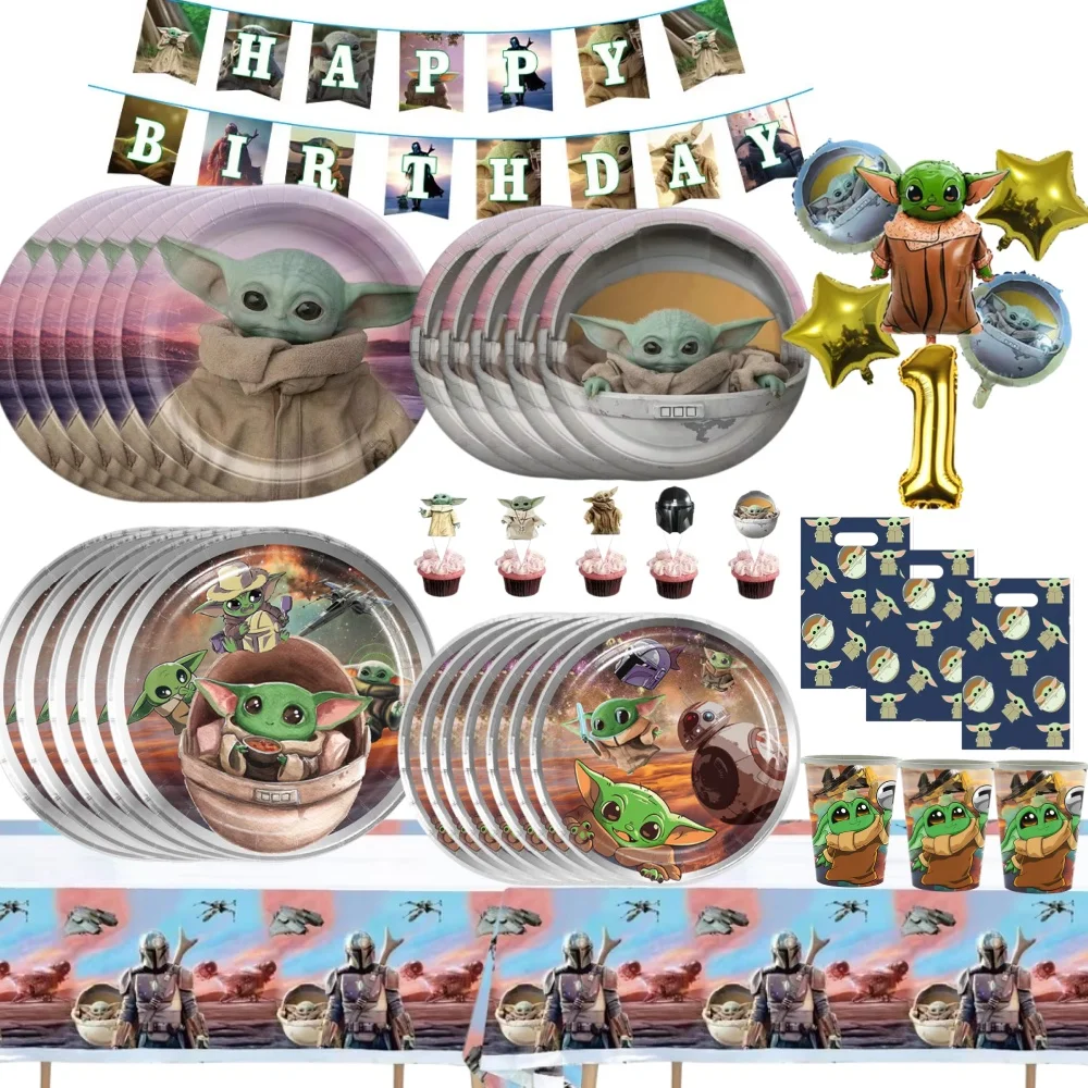 Décorations de fête d'anniversaire pour bébé sur le thème de Star Wars, Yoda, plusieurs styles, gobelets, assiettes, serviettes, nappes, ballons, cadeaux de fête, fournitures de fête pour enfants